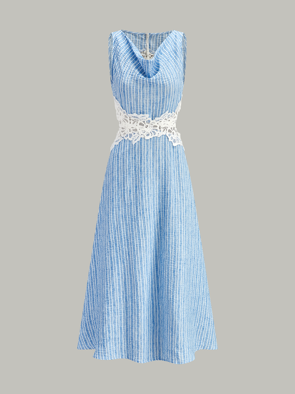 Striped Lace-Trimmed Backless Dress