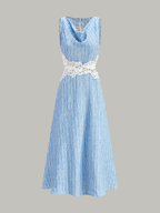 Striped Lace-Trimmed Backless Dress