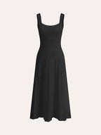 Ribbed Knit Dress with Square Neckline