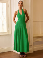 Halter Neck Knitted Maxi Dress in Solid Colors