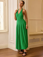 Halter Neck Knitted Maxi Dress in Solid Colors