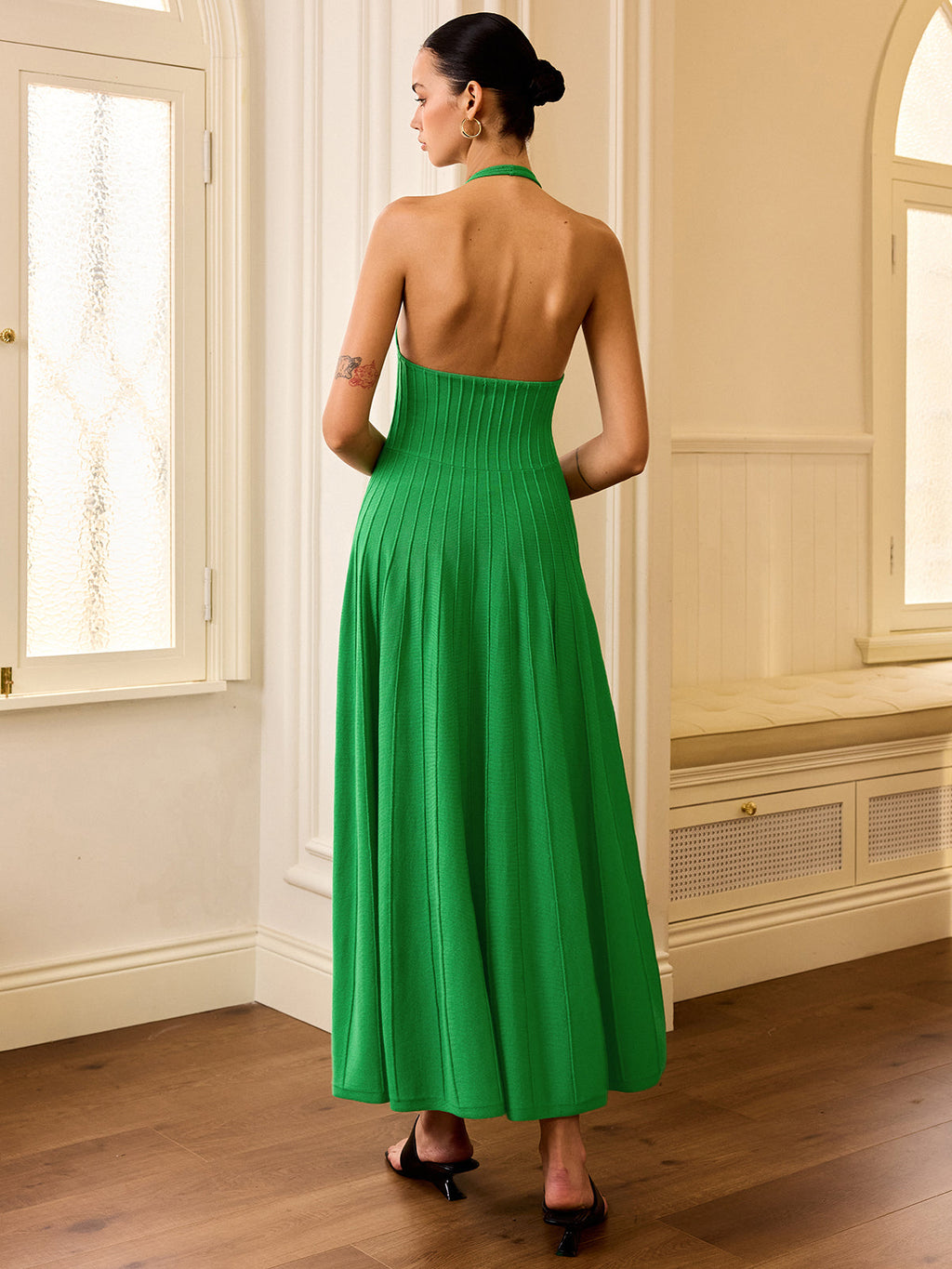 Halter Neck Knitted Maxi Dress in Solid Colors