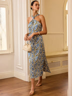 Floral Print Halter Neck Midi Summer Dress