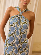 Floral Halter Neck Midi Dress with Vibrant Print