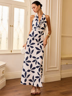 Semi-Sheer Halter Neck Maxi Dress with Open Back