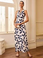 Semi-Sheer Halter Neck Maxi Dress with Open Back