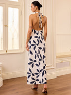 Semi-Sheer Halter Neck Maxi Dress with Open Back