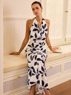Semi-Sheer Halter Neck Maxi Dress with Open Back