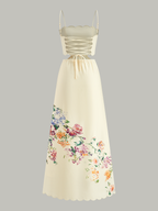 Floral Lace-Up Sleeveless Dress with Back Detail