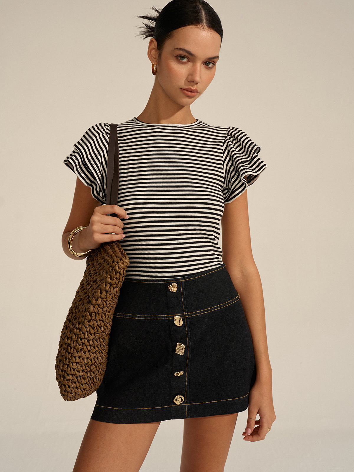 Striped Ribbed Blouse with Cozy Fit