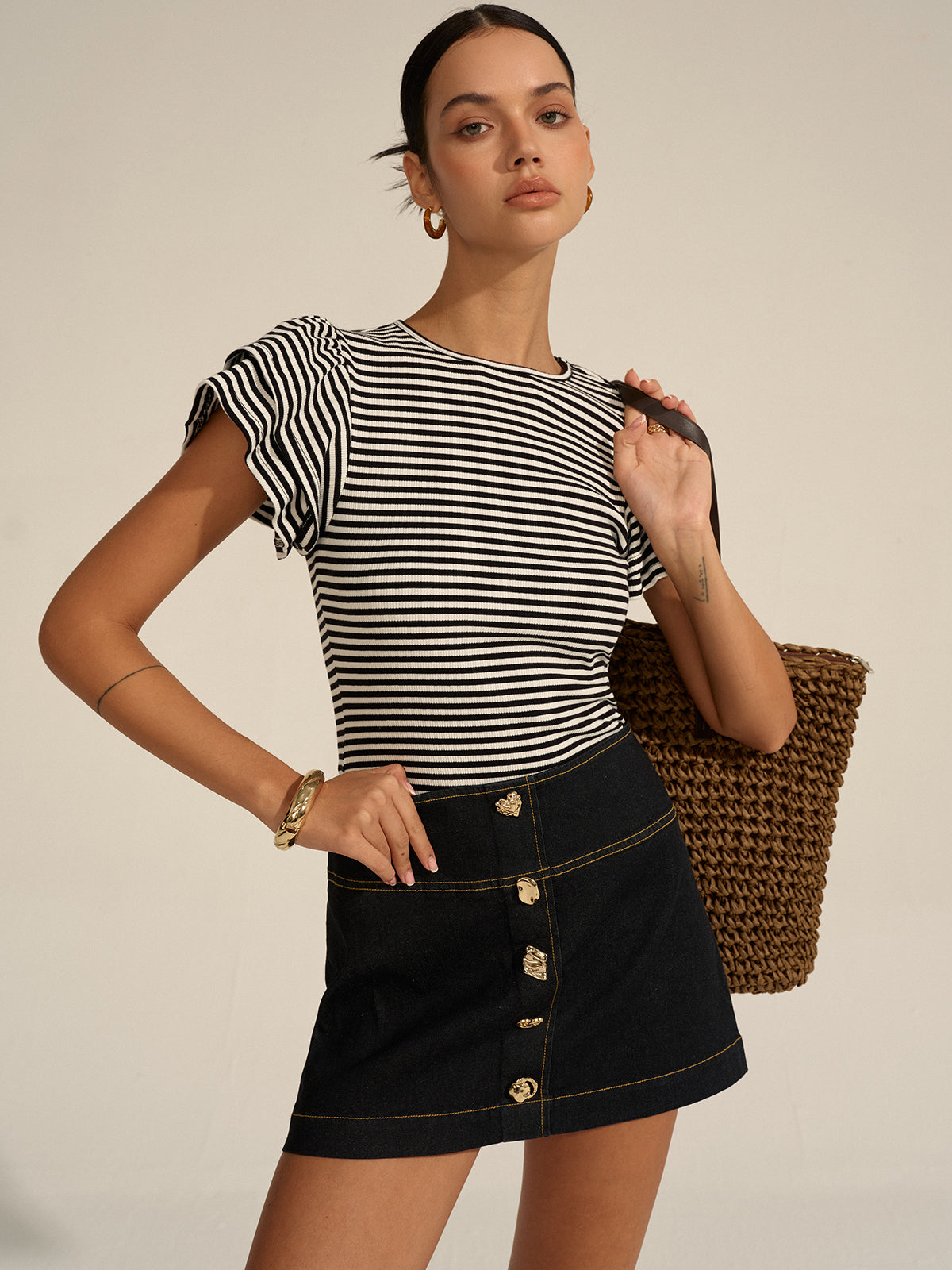 Striped Ribbed Blouse with Cozy Fit