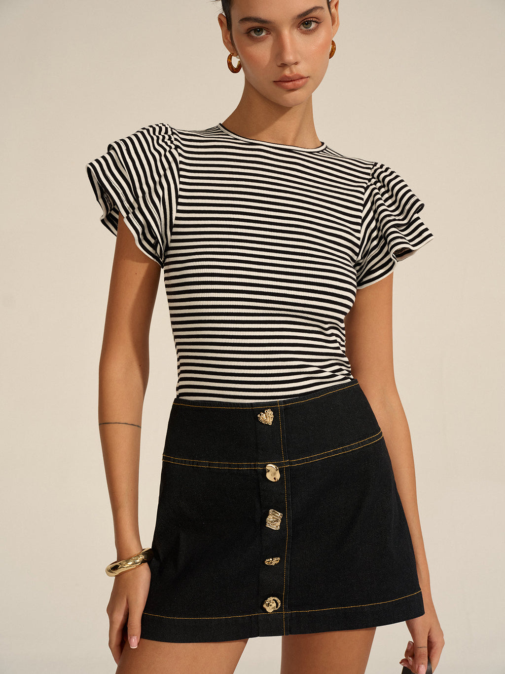 Striped Ribbed Blouse with Cozy Fit