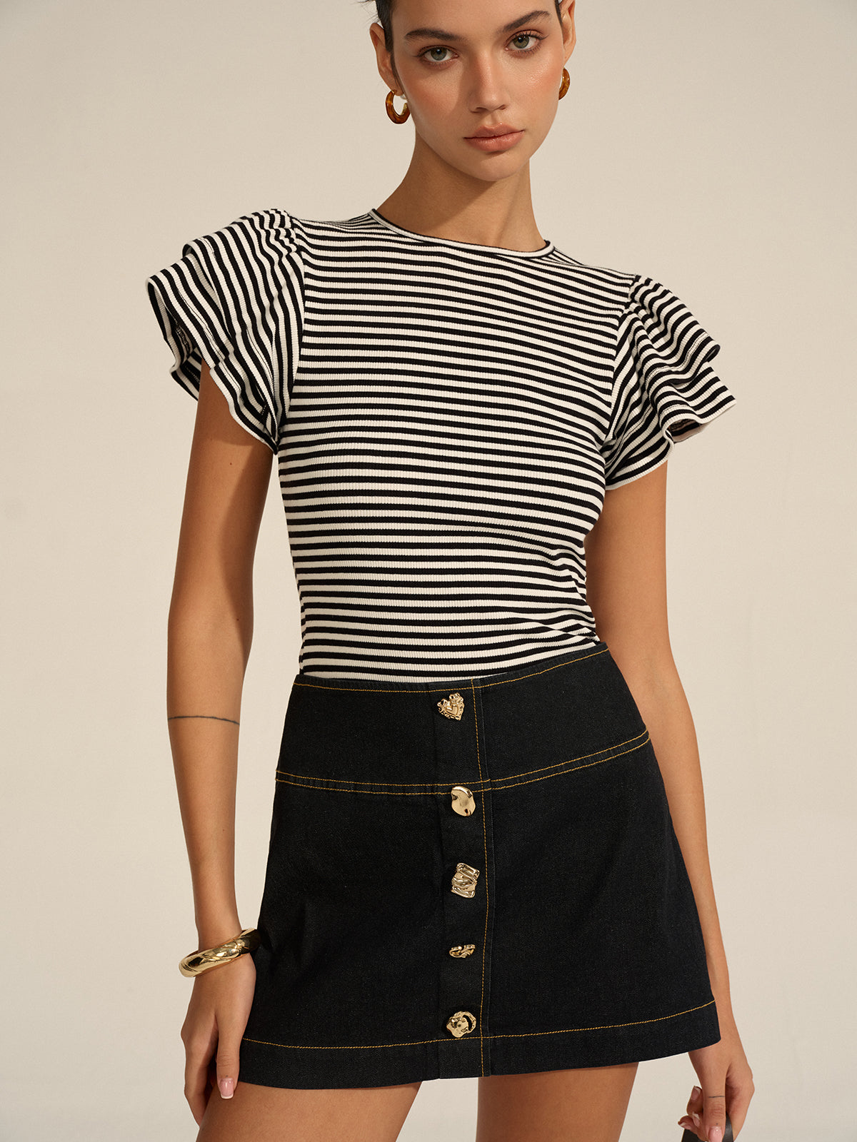 Striped Ribbed Blouse with Cozy Fit