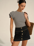 Striped Ribbed Blouse with Cozy Fit