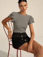 Striped Ribbed Blouse with Cozy Fit