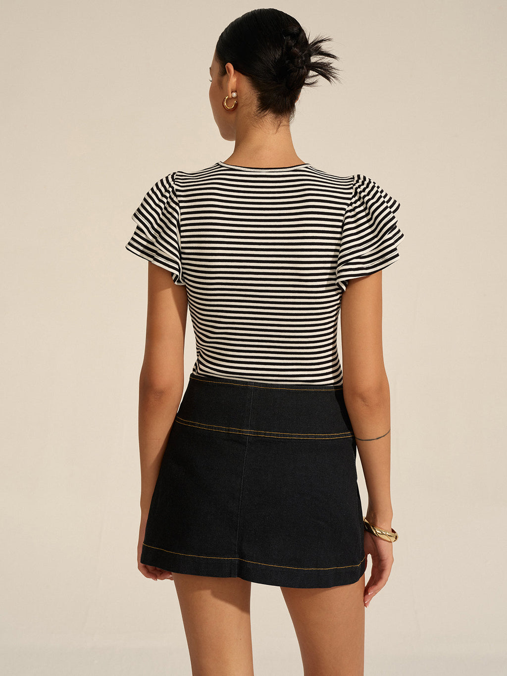 Striped Ribbed Blouse with Cozy Fit