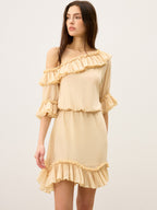 One-Shoulder Chiffon Mini Dress with Ruffle Detail