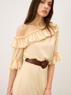 One-Shoulder Chiffon Mini Dress with Ruffle Detail