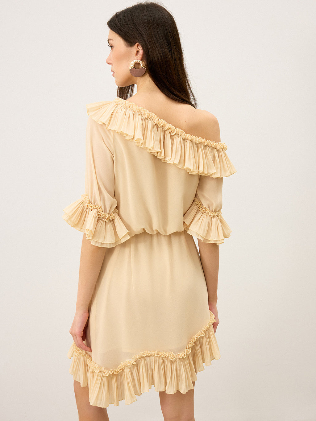 One-Shoulder Chiffon Mini Dress with Ruffle Detail