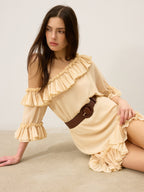 One-Shoulder Chiffon Mini Dress with Ruffle Detail