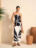 Elegant Floral Print Strapless Semi-Sheer Dress