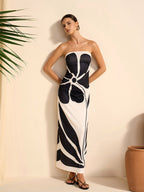 Elegant Floral Print Strapless Semi-Sheer Dress