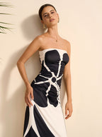 Elegant Floral Print Strapless Semi-Sheer Dress