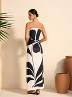 Strapless Floral Dress with Semi-Sheer Design
