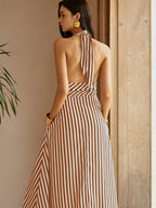 Stripe Pocketed Backless Dress