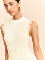 Tulle-Paneled Ruffle Detail Knit Maxi Dress