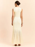 Tulle-Paneled Ruffle Detail Knit Maxi Dress