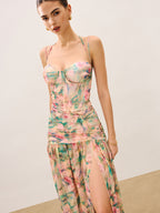 Floral Ruched Cami Dress with Side Split