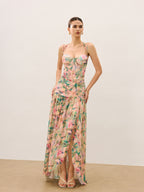 Floral Ruched Cami Dress with Side Split