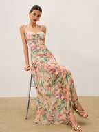 Floral Ruched Cami Dress with Side Split