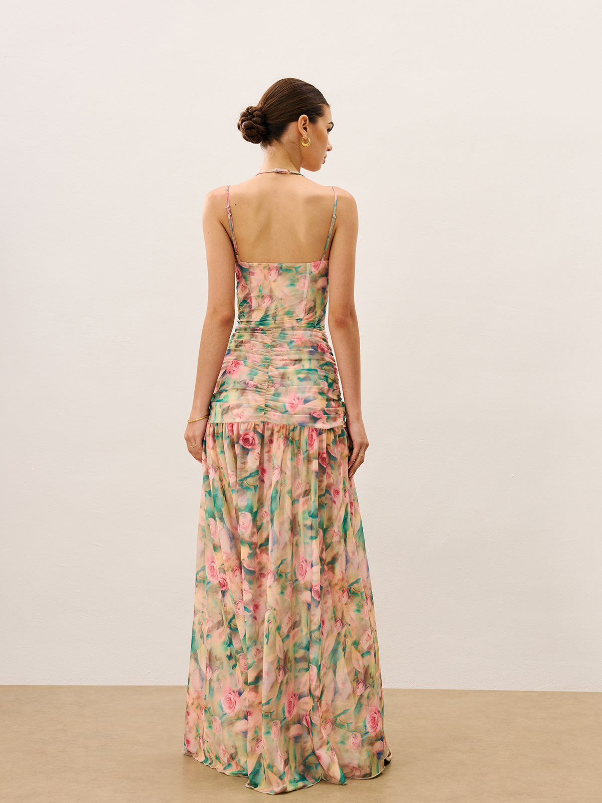 Floral Ruched Cami Dress with Side Split