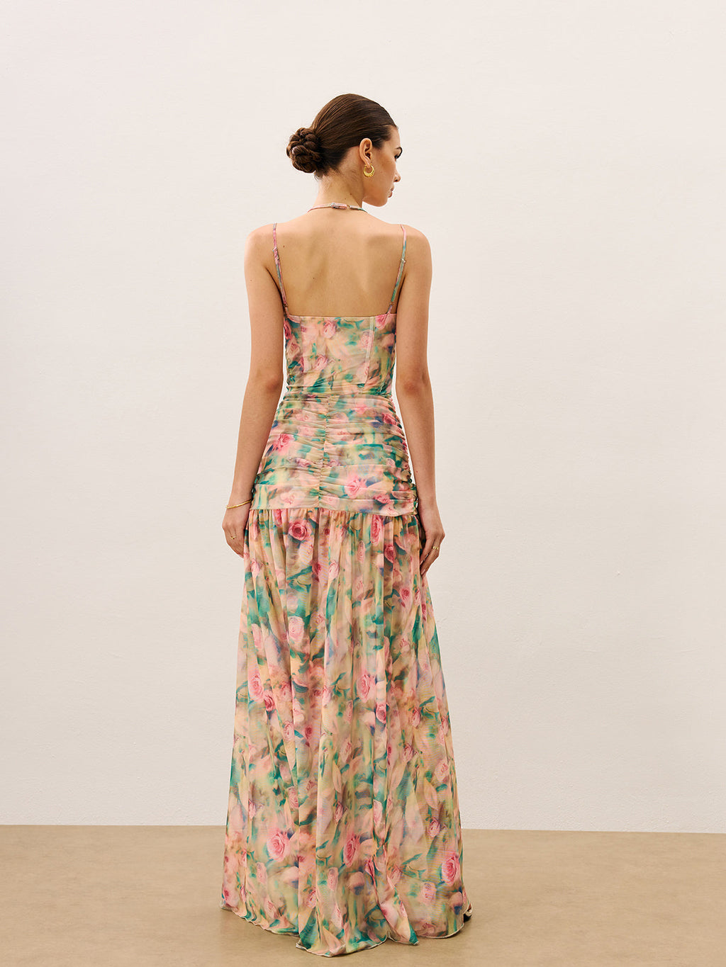 Floral Ruched Cami Dress with Side Split