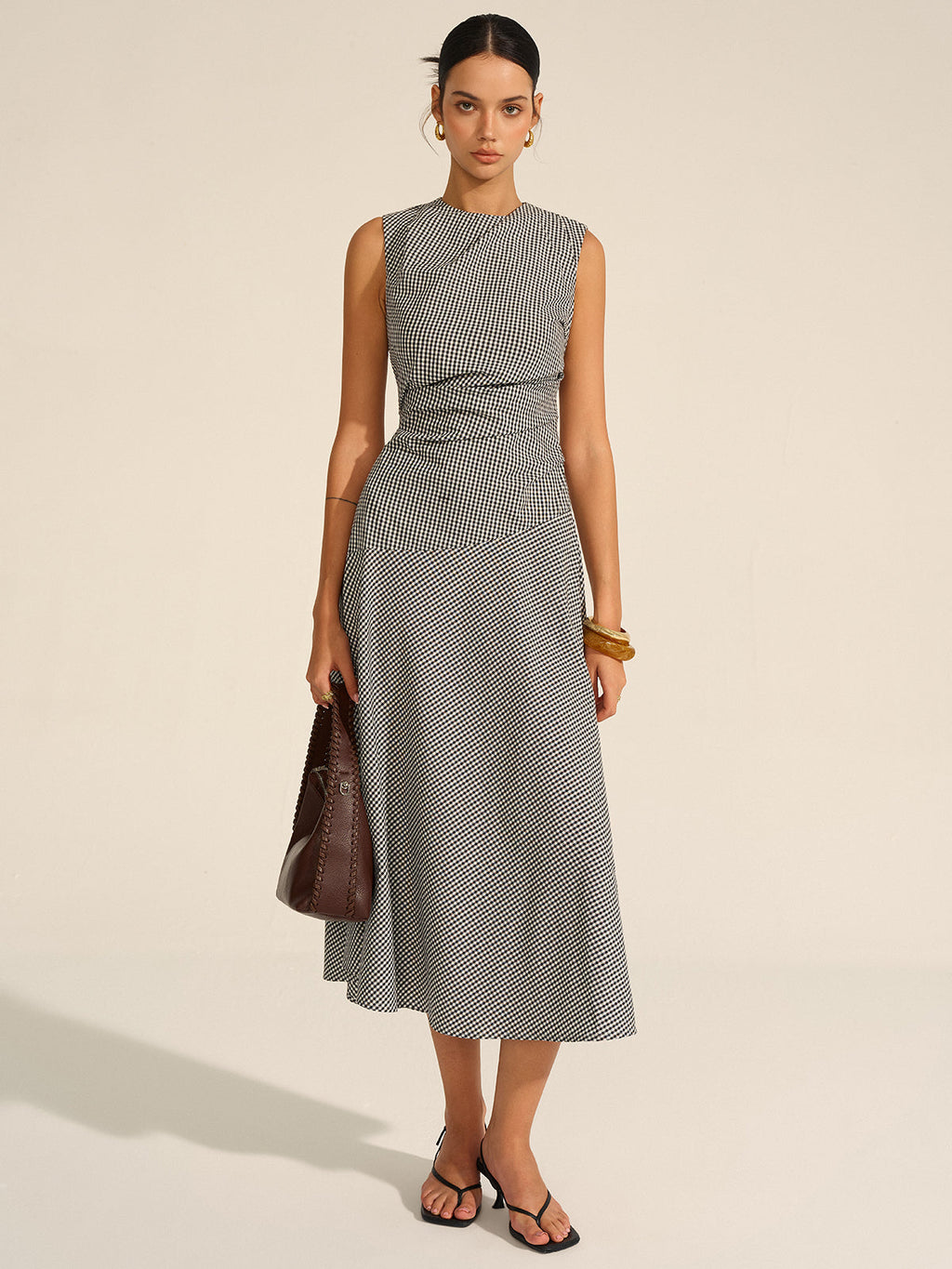 Chic Gingham Midi Dress with Timeless Appeal