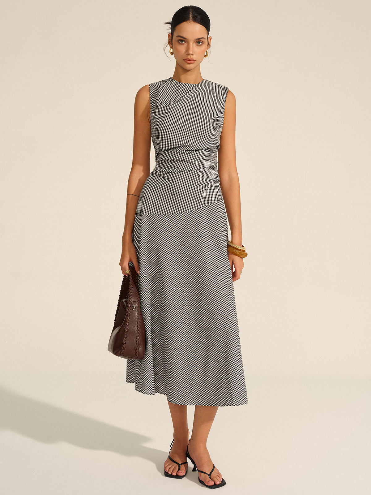 Chic Gingham Midi Dress with Timeless Appeal