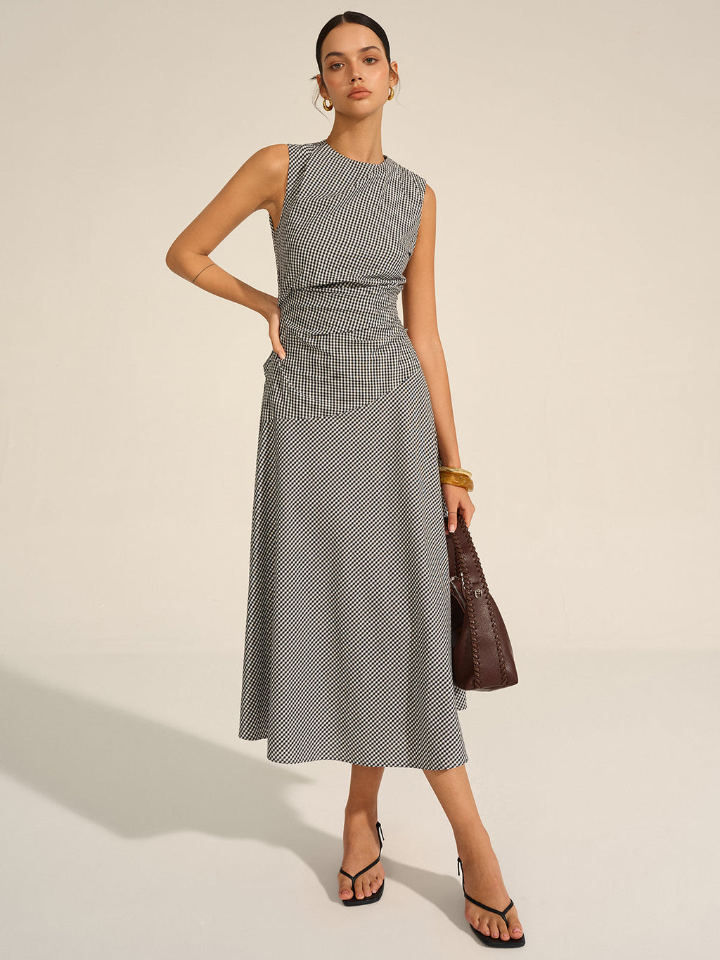 Chic Gingham Midi Dress with Timeless Appeal