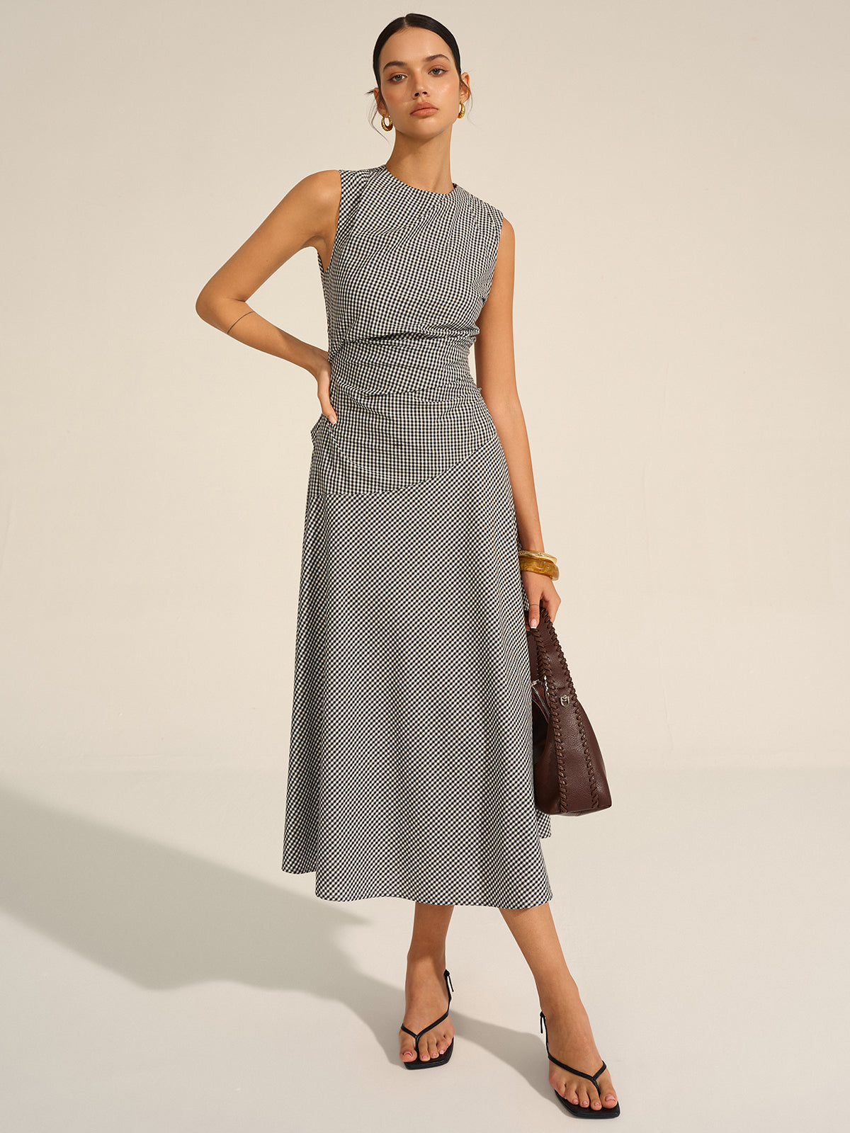 Chic Gingham Midi Dress with Timeless Appeal