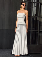 Stripe Pattern Strapless Maxi Dress for Summer Evenings