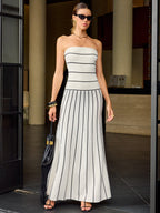 Stripe Pattern Strapless Maxi Dress for Summer Evenings