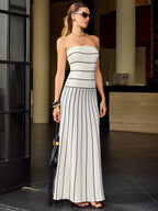 Stripe Pattern Strapless Maxi Dress for Summer Evenings