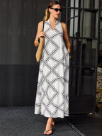 Geometric Pattern Halter Neckline Long Dress