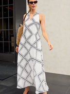 Geometric Pattern Halter Neckline Long Dress