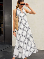 Geometric Pattern Halter Neckline Long Dress