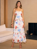Semi-Sheer Slip Maxi Dress with Floral Pattern