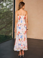 Semi-Sheer Slip Maxi Dress with Floral Pattern