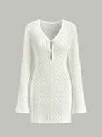Sheer Knit Sweater Dress Featuring Cut-Out Detail