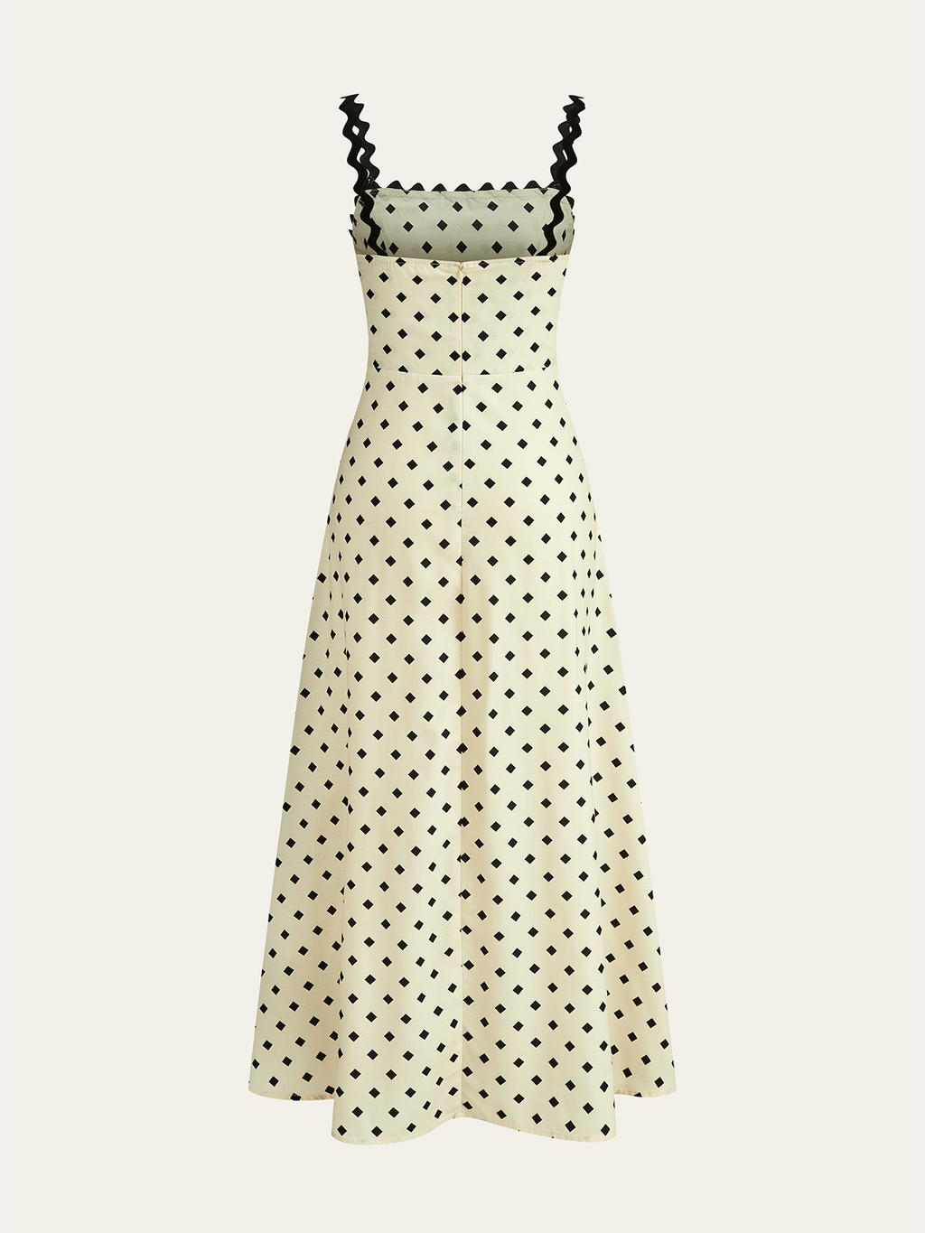 Scalloped Strap Polka Dot Midi Dress